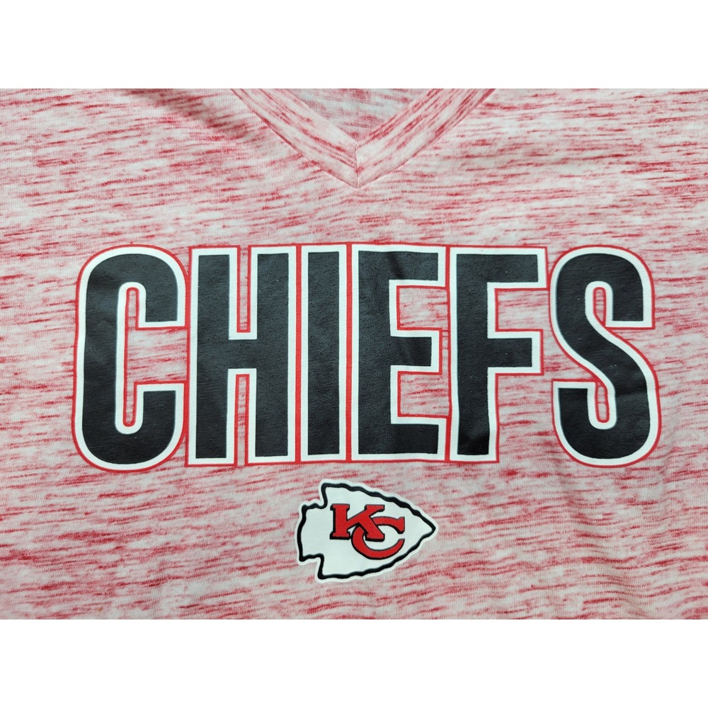NFL Team Apparel Kansas City Chiefs V-Neck T-Shirt Red Space Dye Womens Small